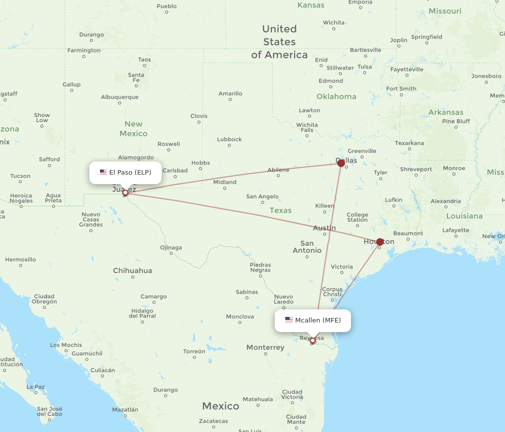 ELP-MFE flight routes