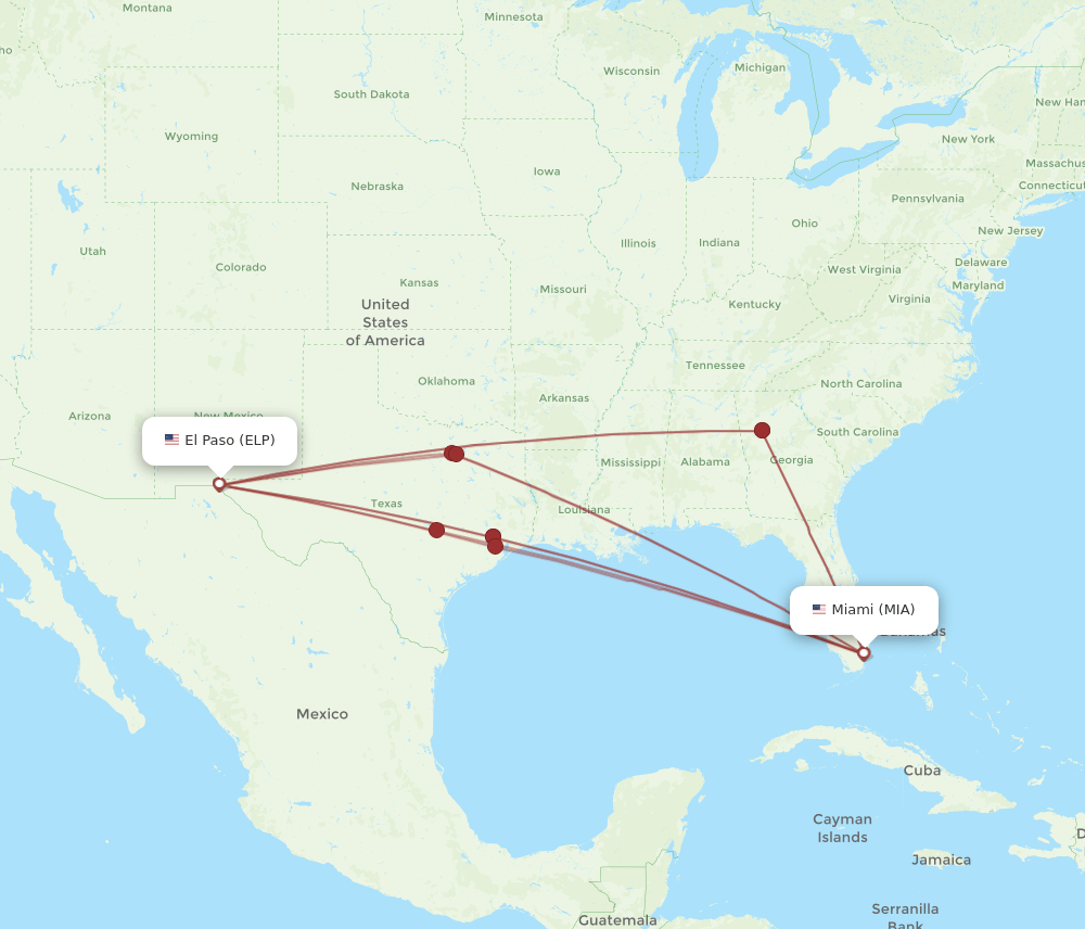 ELP to MIA flights and routes map