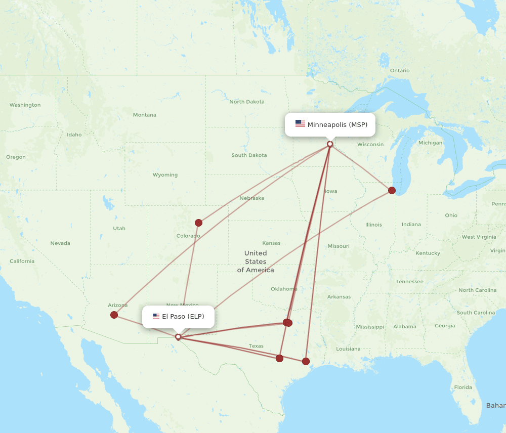 ELP to MSP flights and routes map