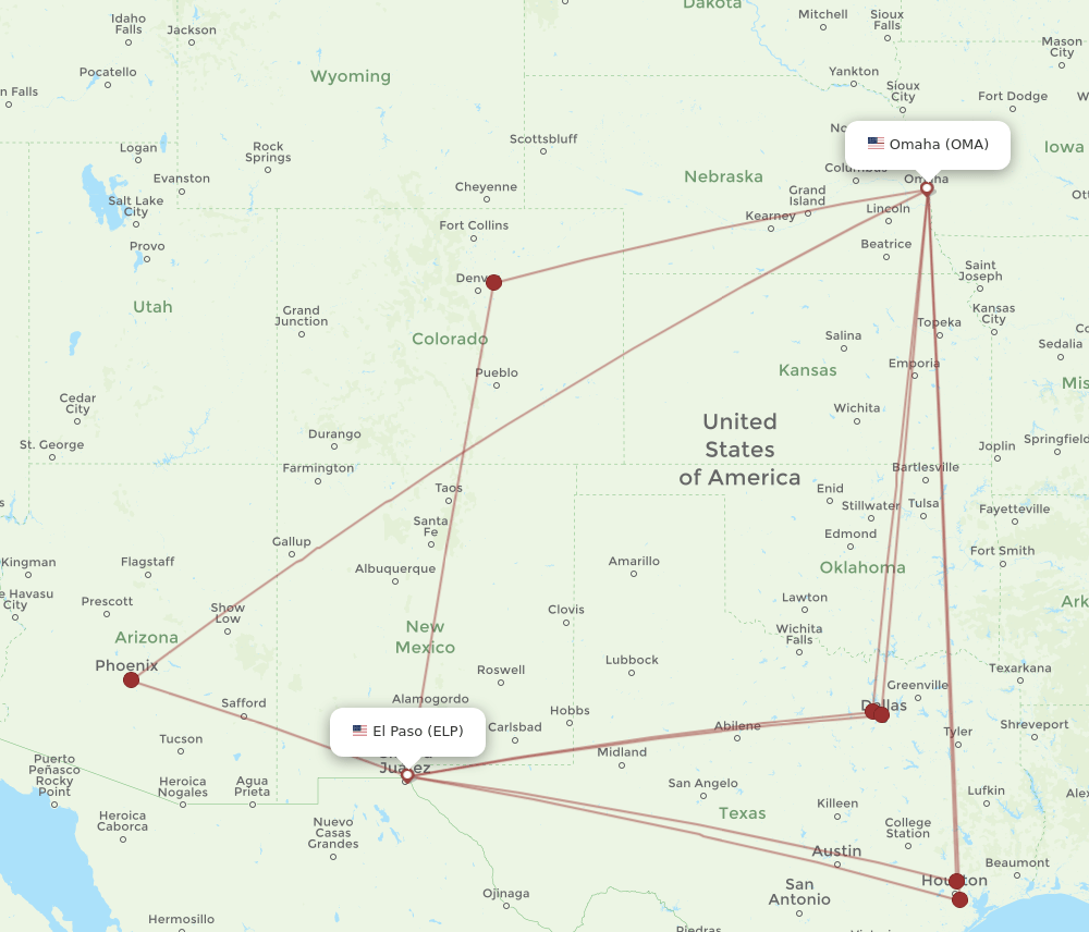 ELP to OMA flights and routes map
