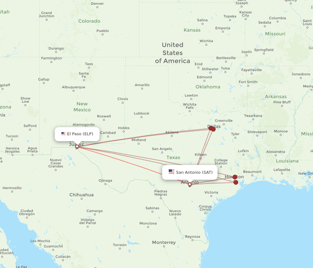 ELP-SAT flight routes