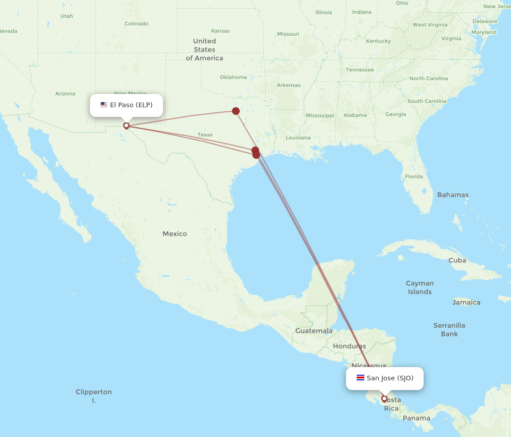 ELP-SJO flight routes