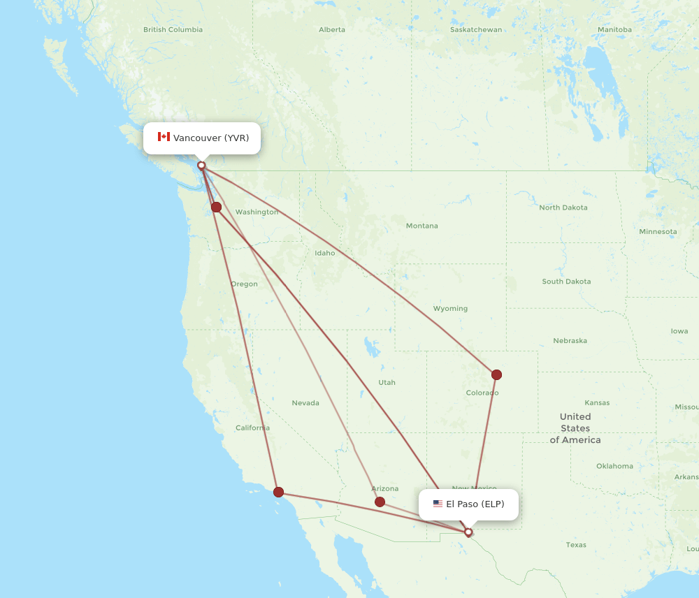 ELP-YVR flight routes