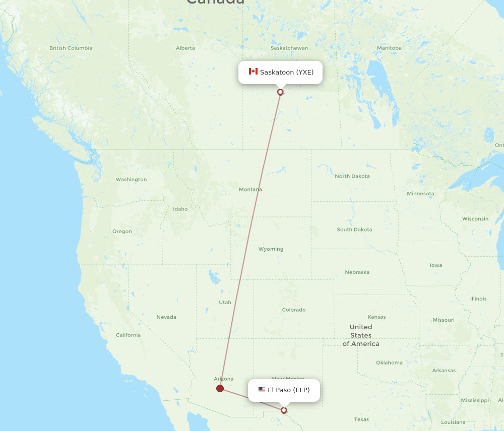 Saskatoon - El Paso route map and flight paths
