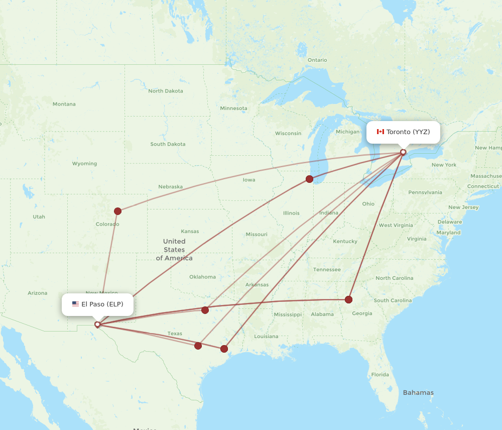 ELP to YYZ flights and routes map