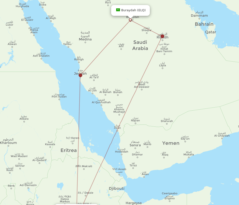 ELQ to ADD flights and routes map