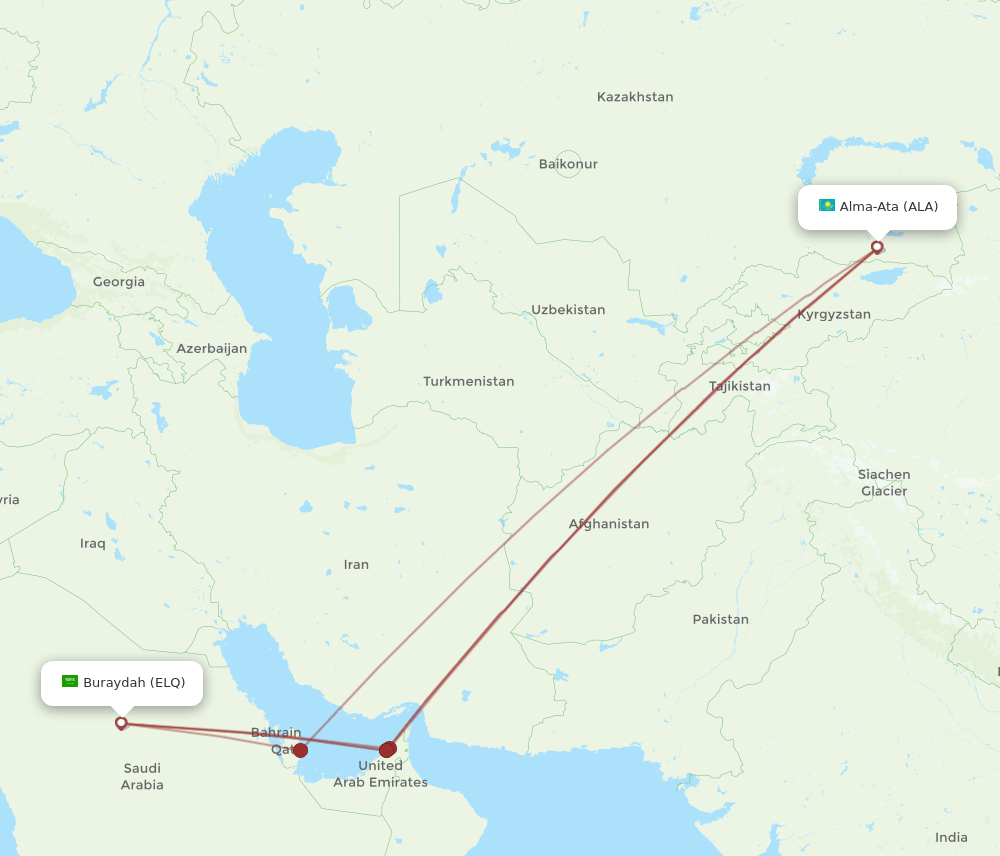 ELQ to ALA flights and routes map