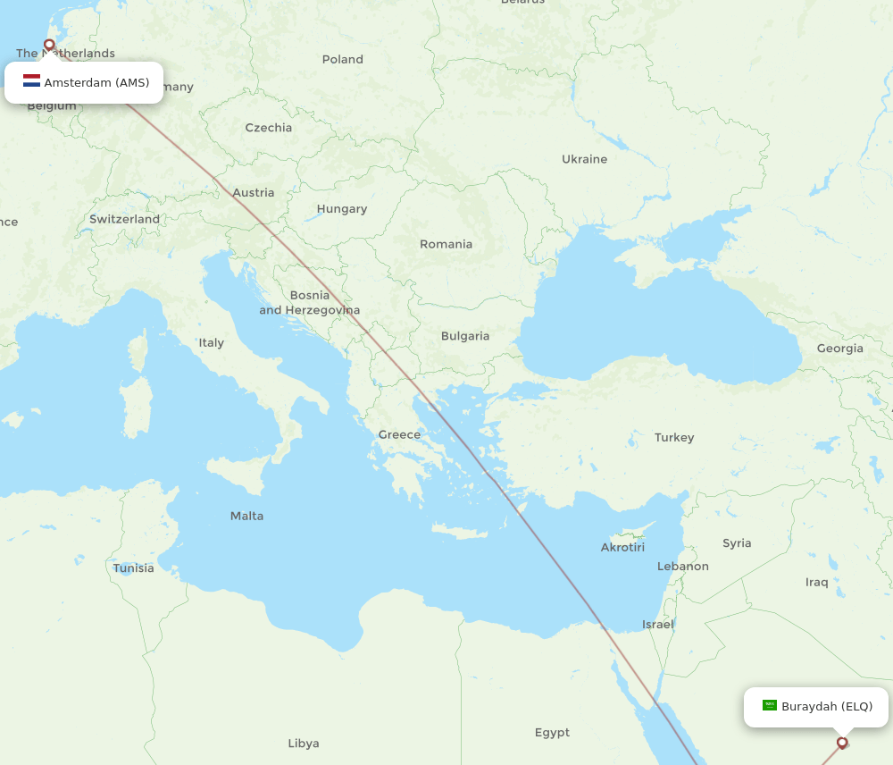 ELQ-AMS flight routes