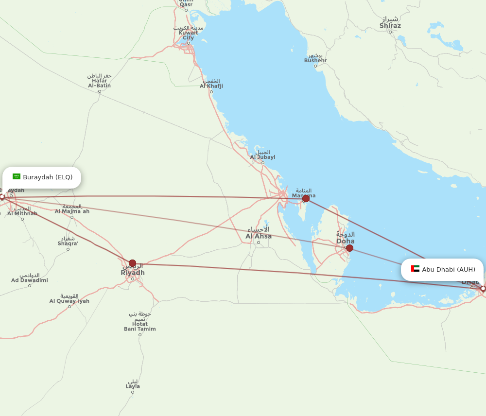 ELQ to AUH flights and routes map