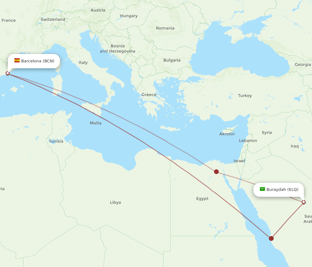 ELQ-BCN flight routes