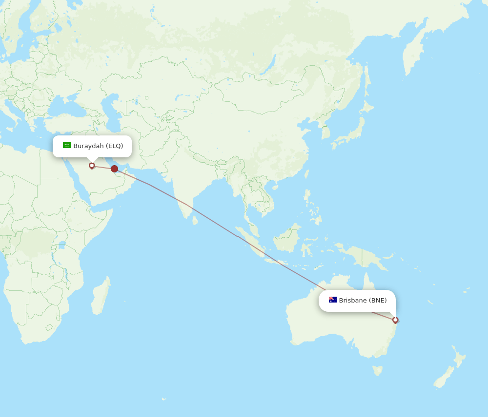 Brisbane - Gassim route map and flight paths