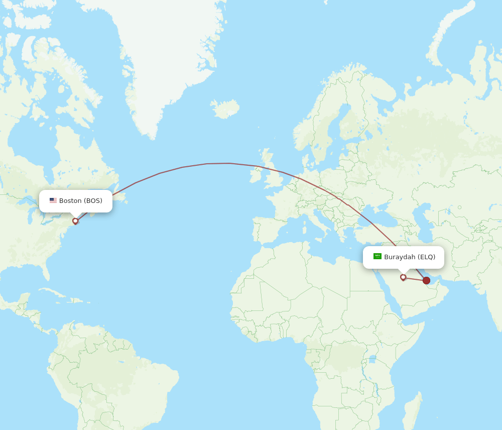Boston - Gassim route map and flight paths