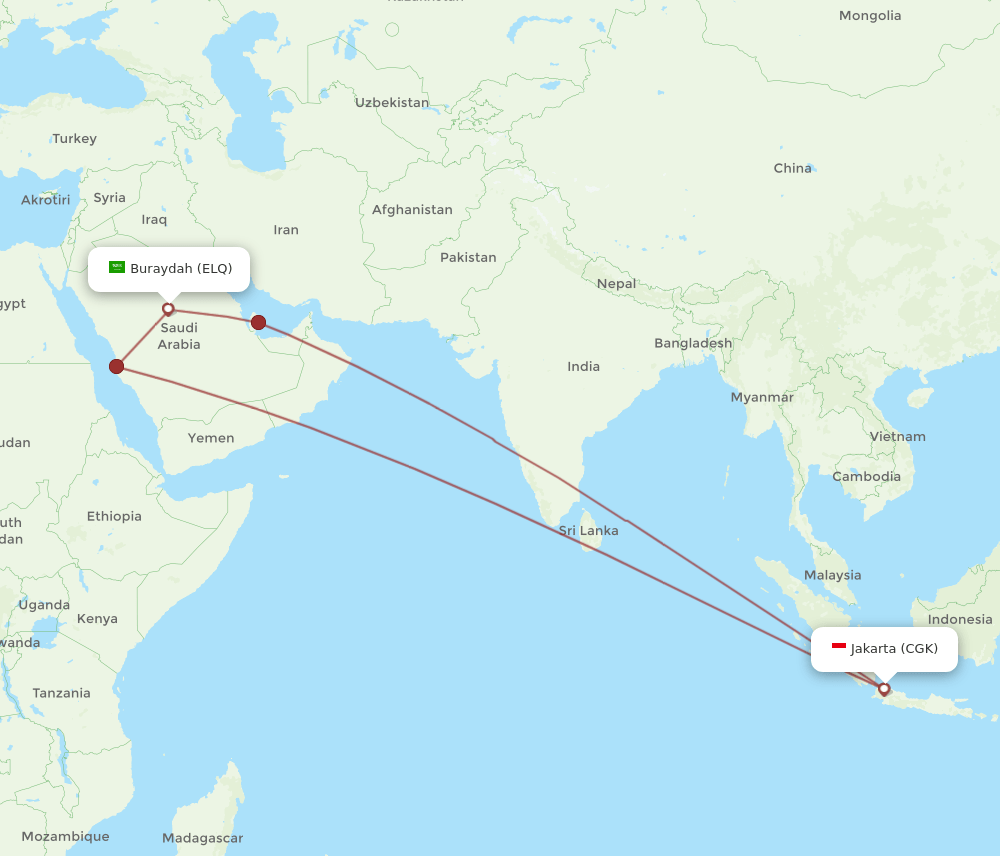 ELQ to CGK flights and routes map