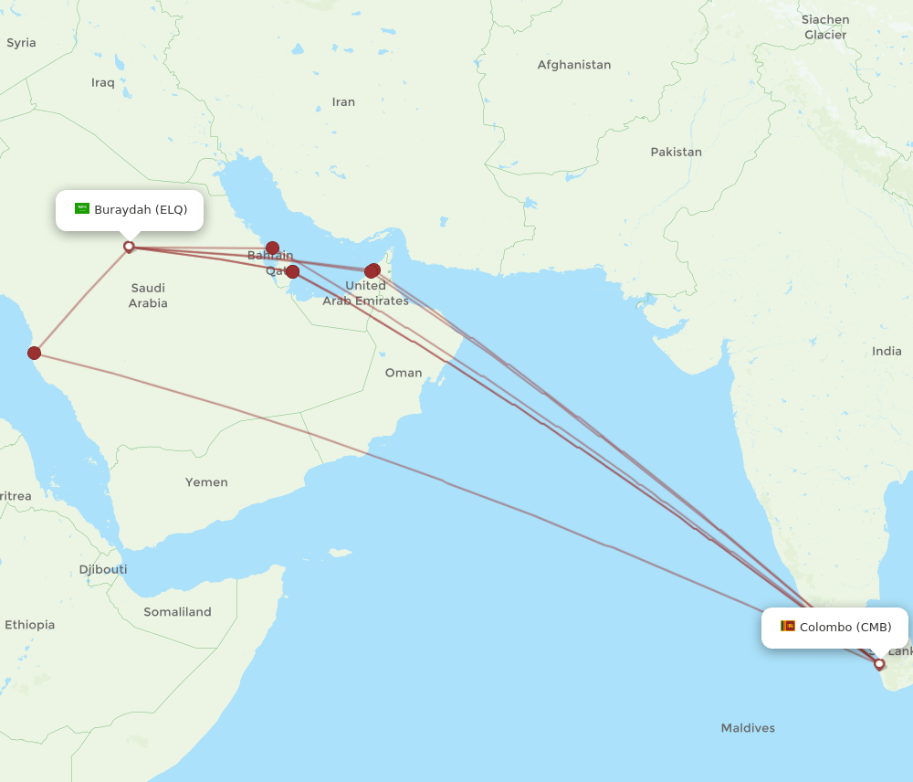ELQ to CMB flights and routes map