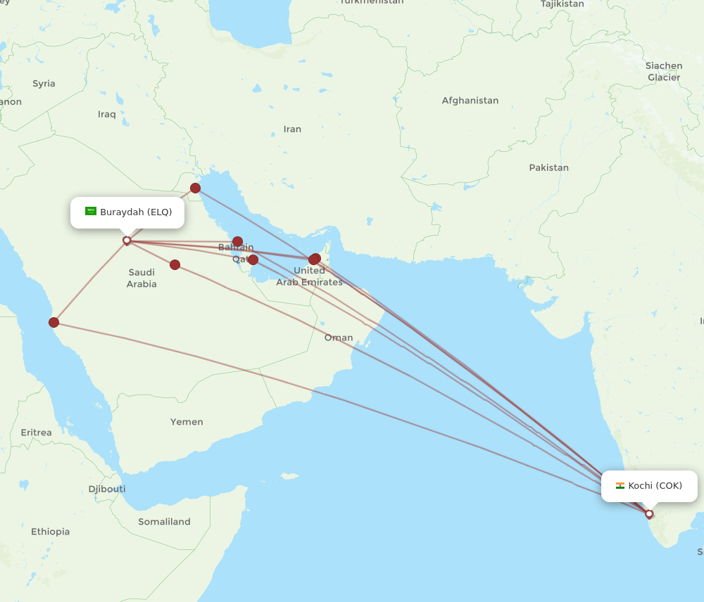 ELQ-COK flight routes