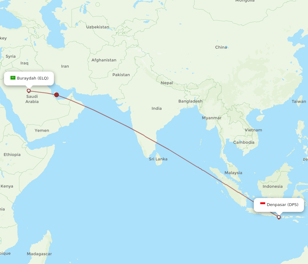 ELQ to DPS flights and routes map