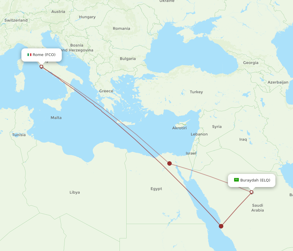 ELQ-FCO flight routes