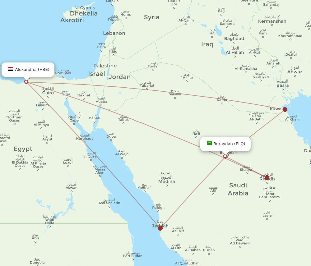 ELQ to HBE flights and routes map