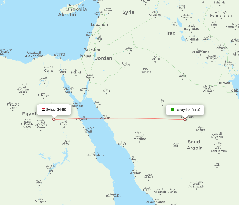 ELQ to HMB flights and routes map