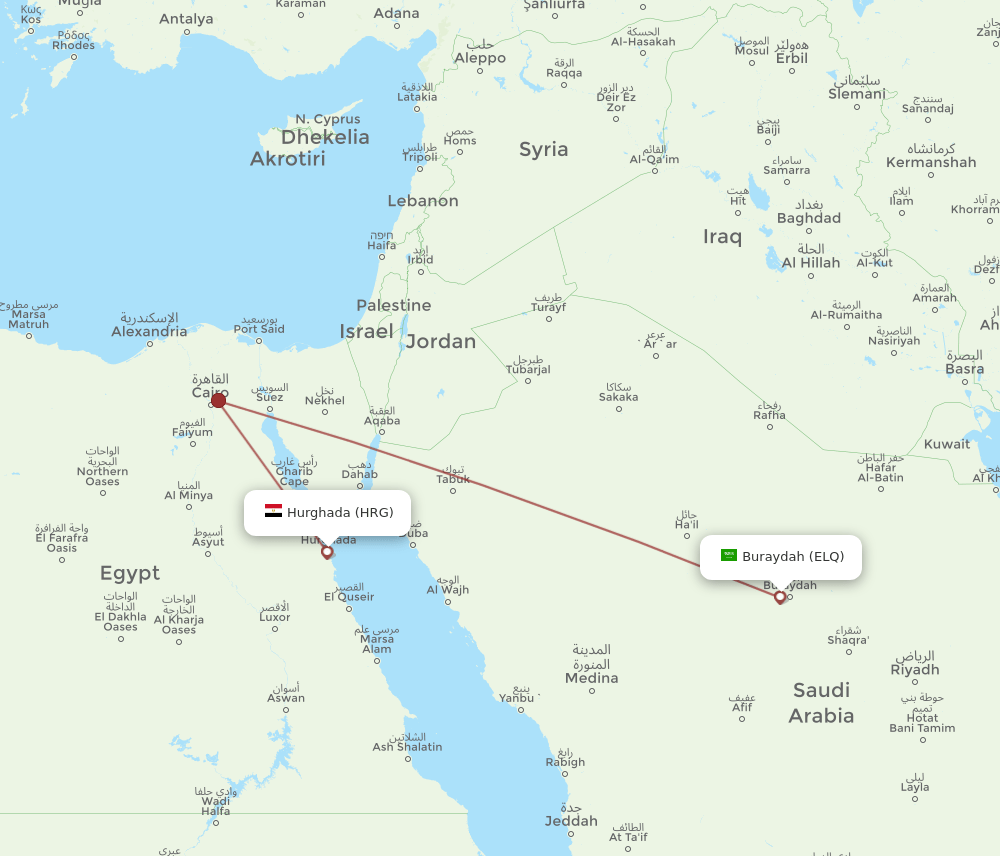 ELQ to HRG flights and routes map