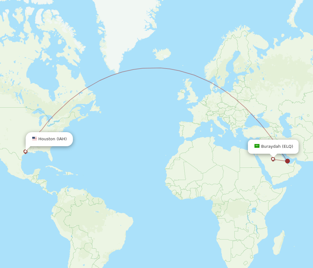 Houston - Gassim route map and flight paths