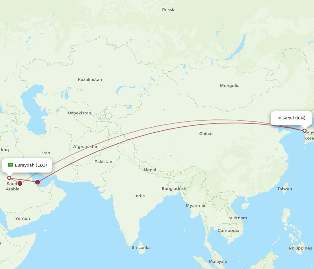 ELQ-ICN flight routes