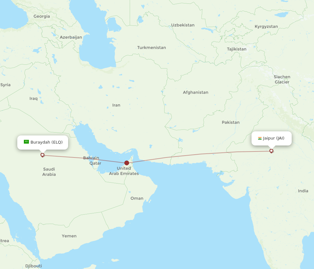 Jaipur - Gassim route map and flight paths