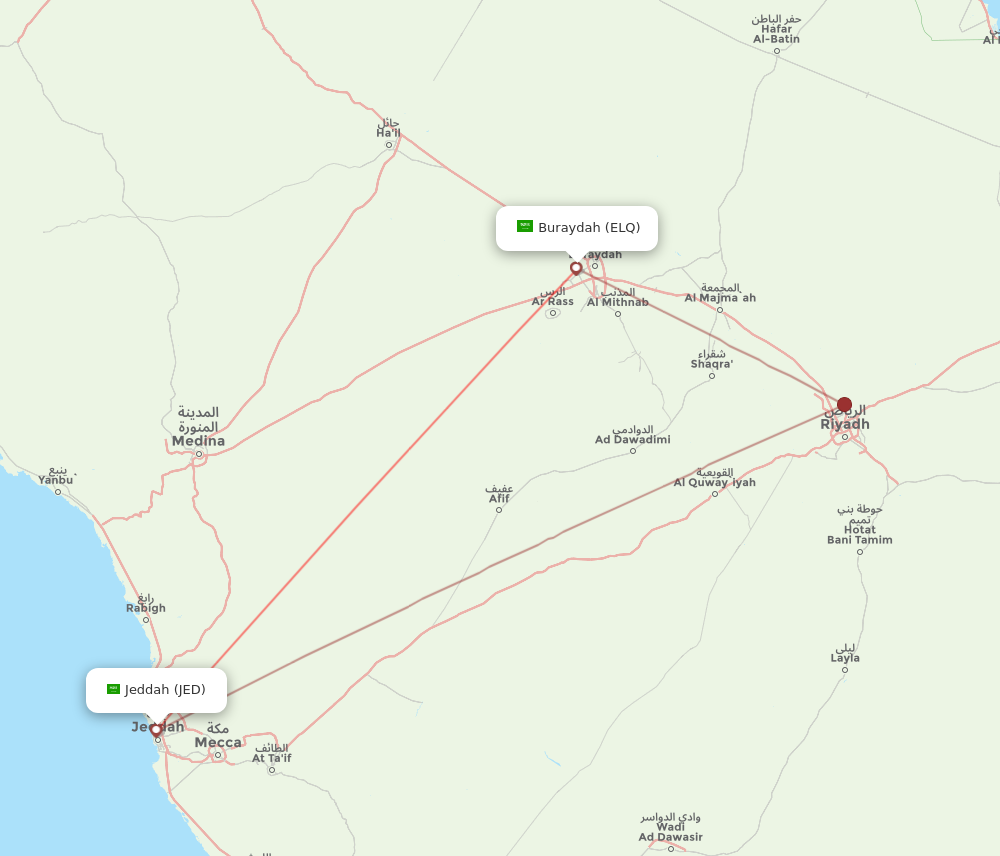 ELQ to JED flights and routes map