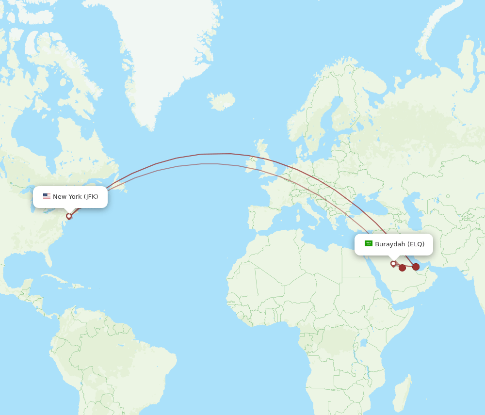 ELQ-JFK flight routes