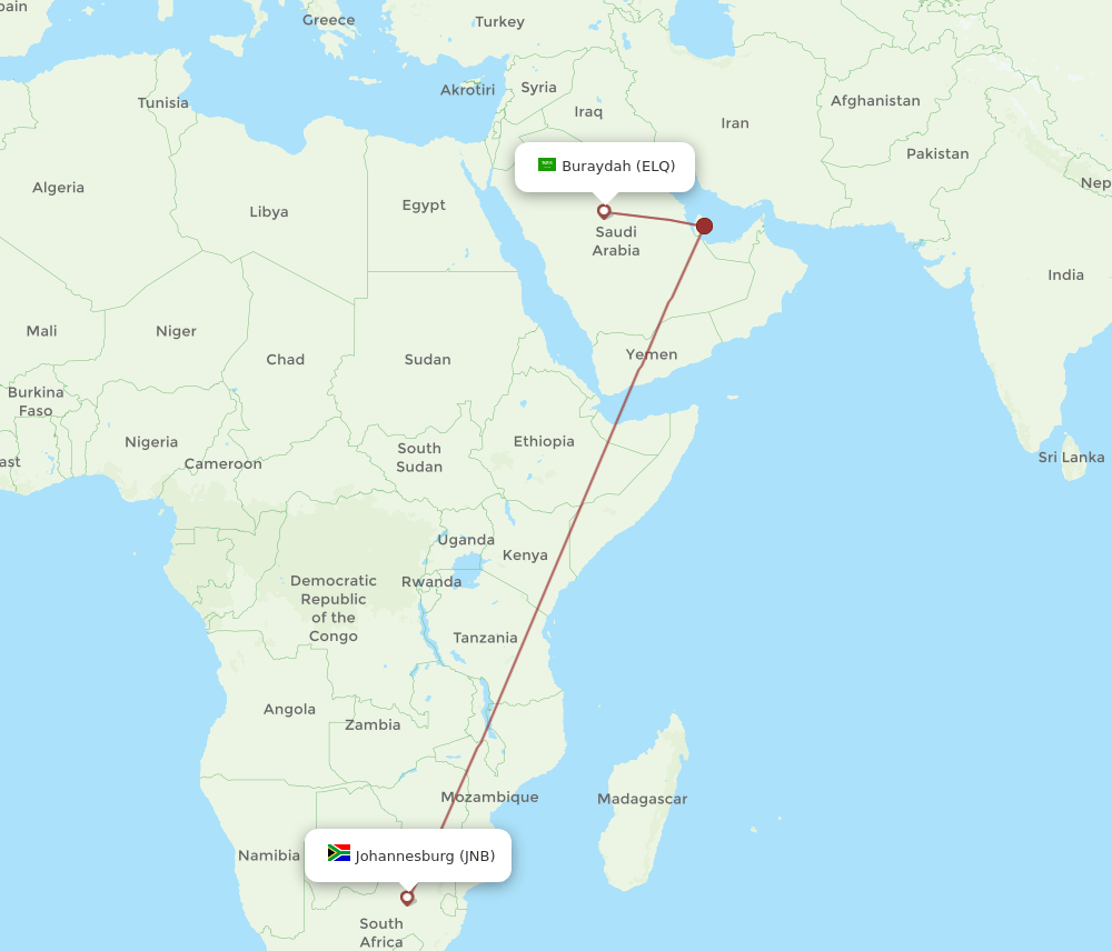 ELQ to JNB flights and routes map