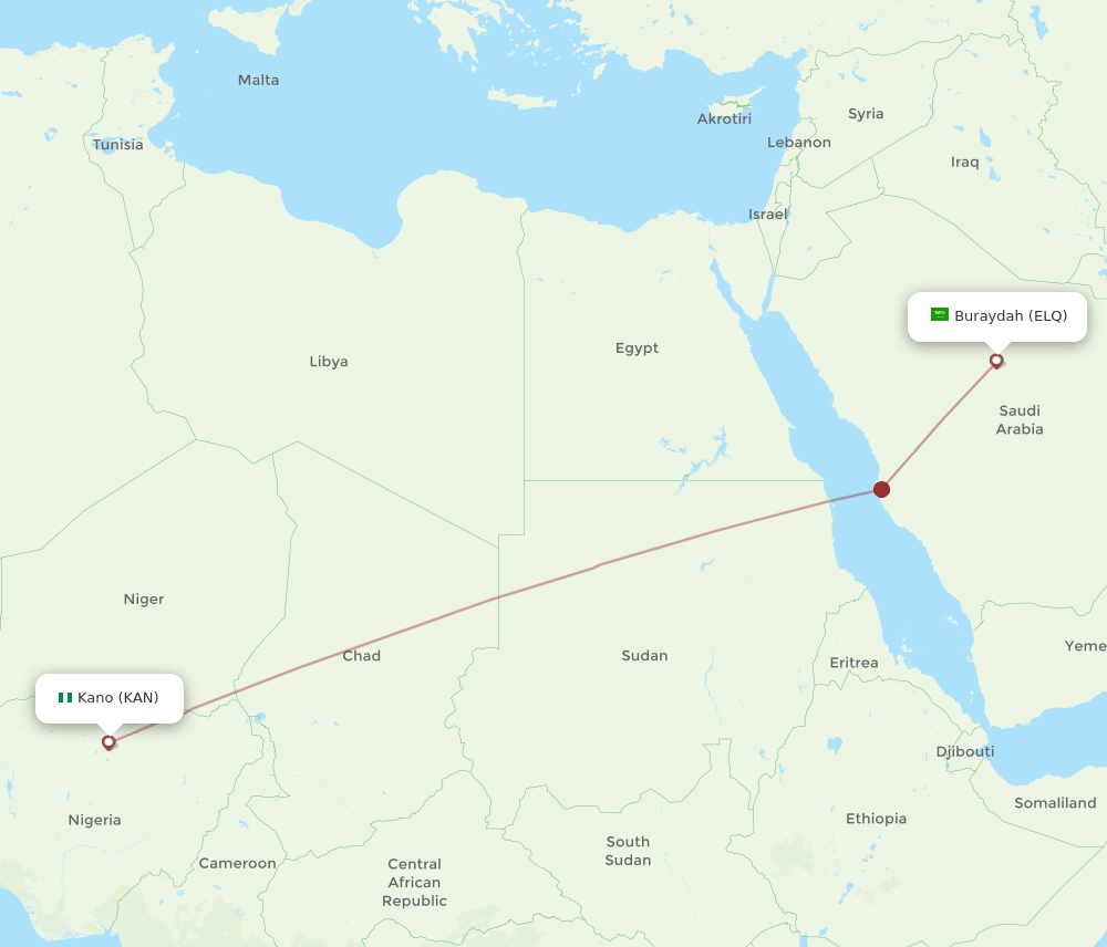 ELQ to KAN flights and routes map