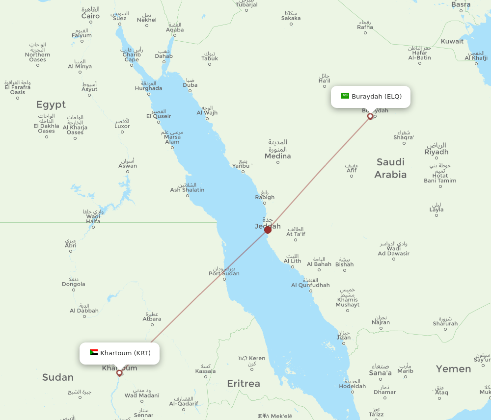 Gassim - Khartoum route map and flight paths