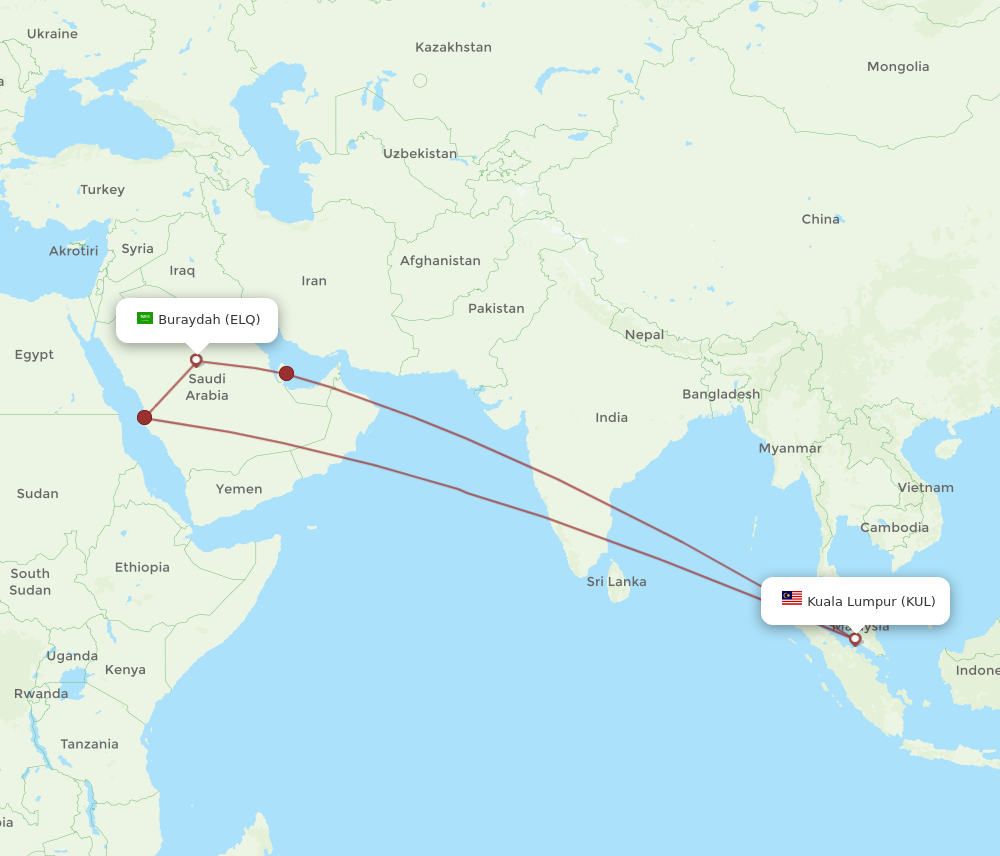 ELQ to KUL flights and routes map