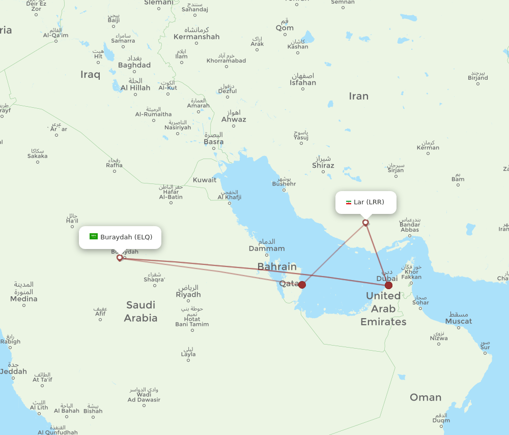 Lar - Gassim route map and flight paths