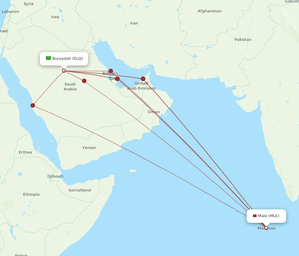 ELQ to MLE flights and routes map