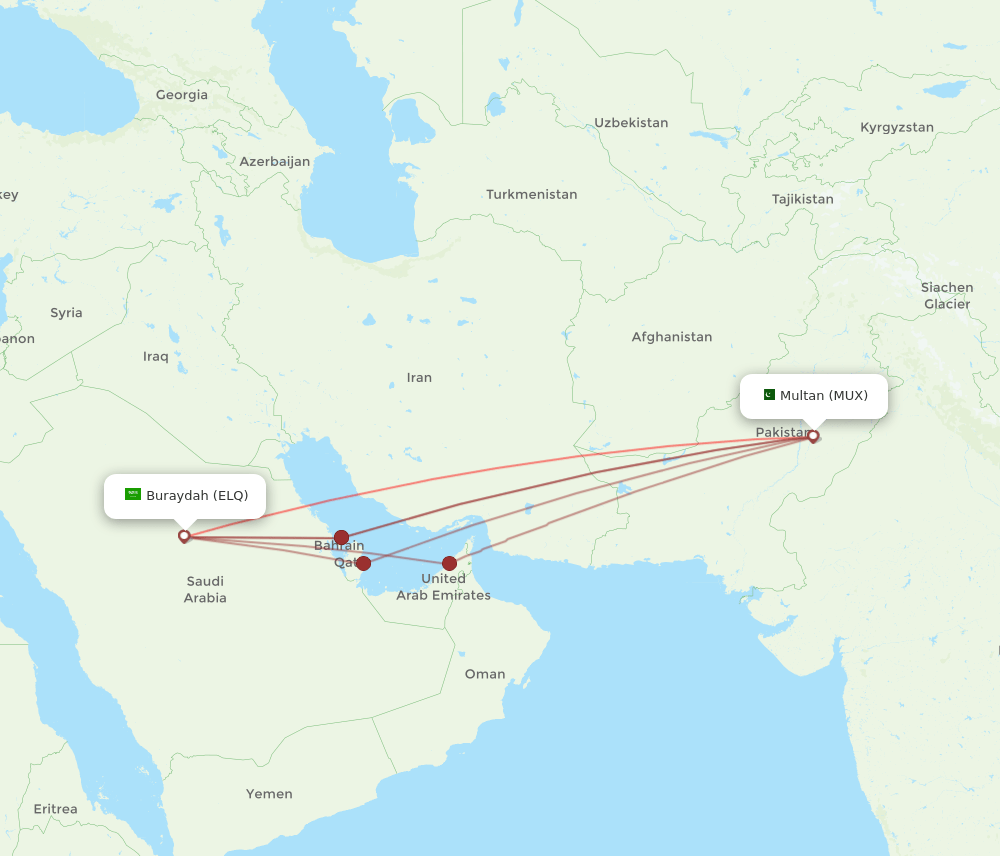 ELQ to MUX flights and routes map