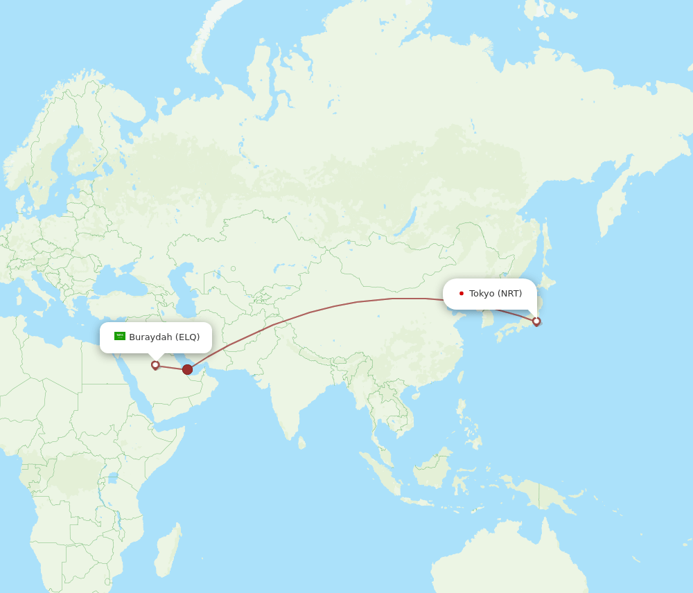 ELQ to NRT flights and routes map