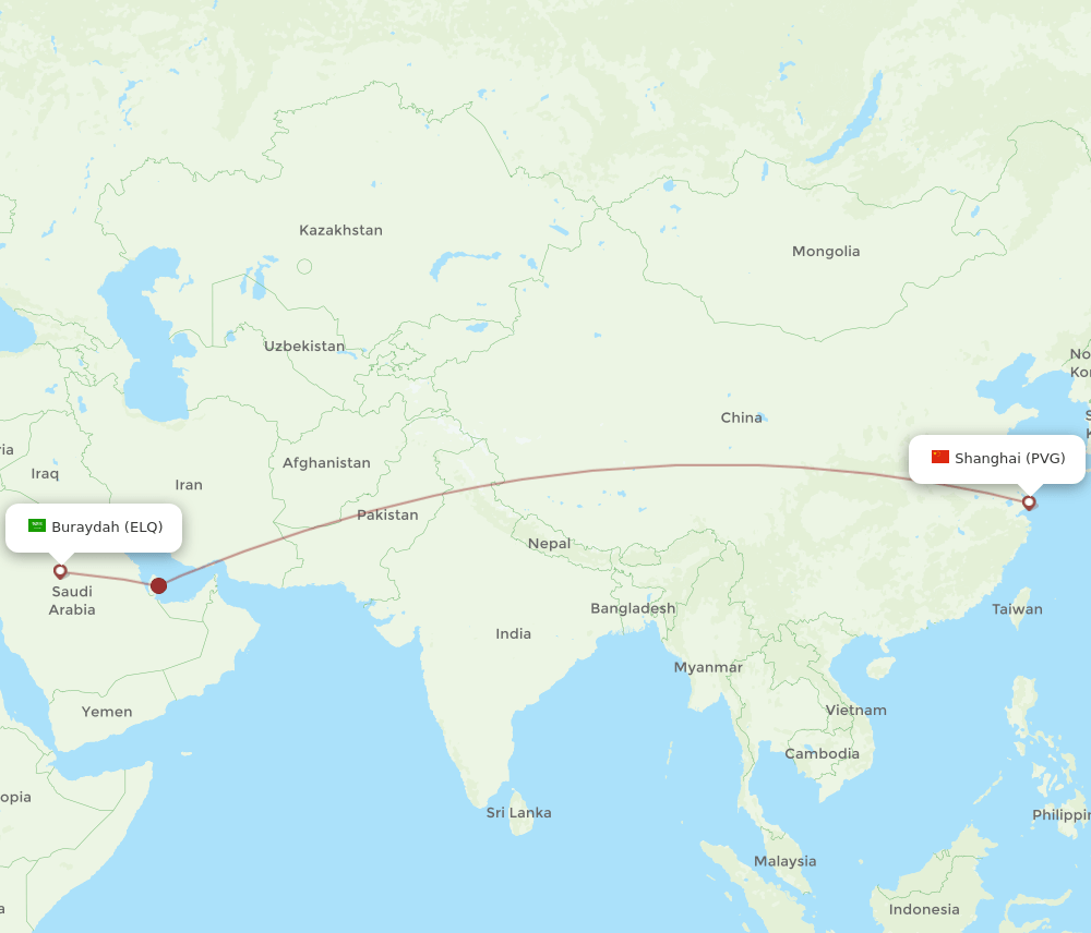 Shanghai - Gassim route map and flight paths