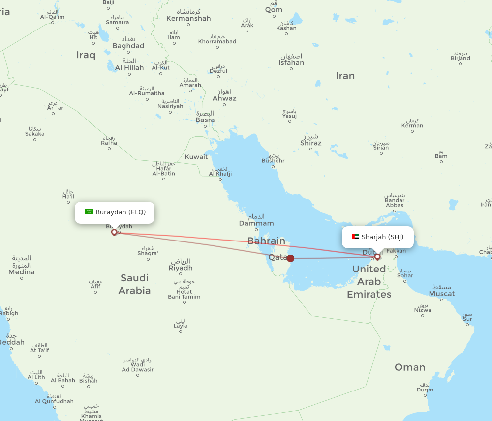 ELQ to SHJ flights and routes map