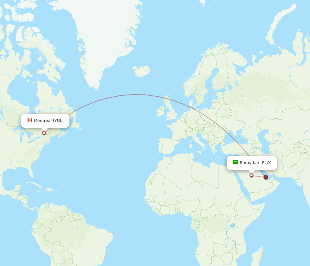 Montreal - Gassim route map and flight paths