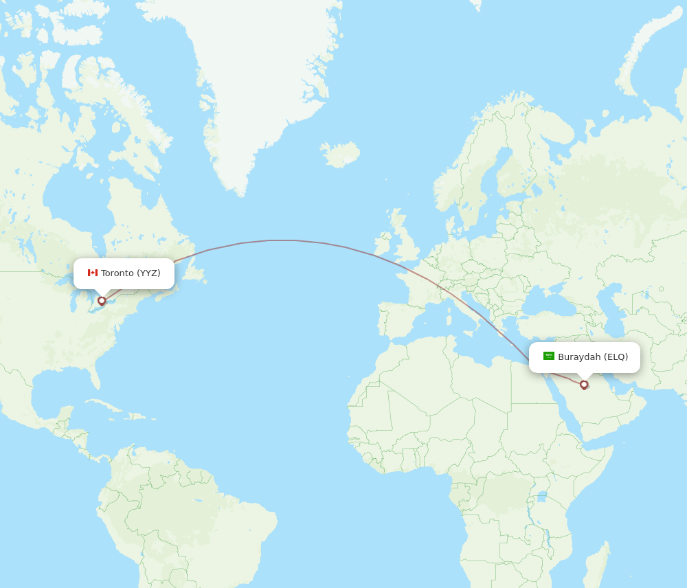 Toronto - Gassim route map and flight paths