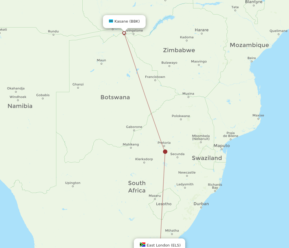 BBK to ELS flights and routes map