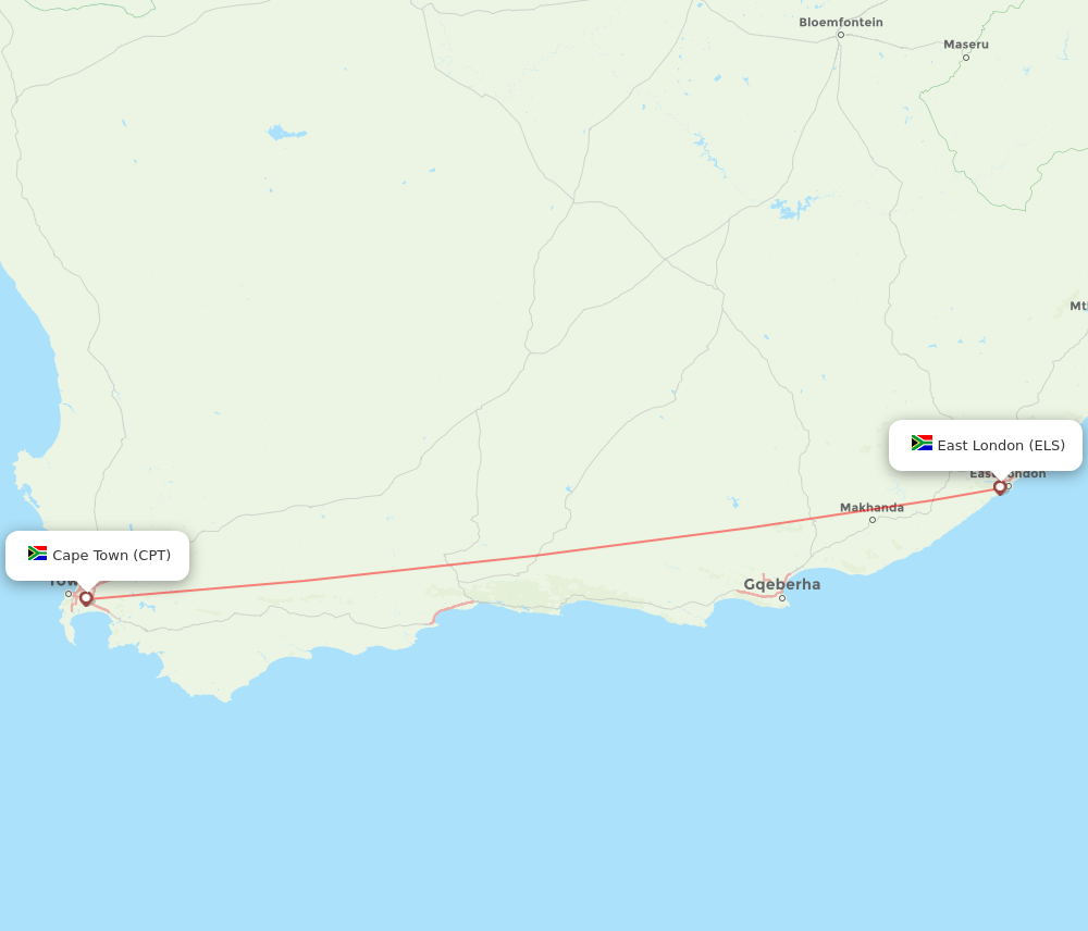 ELS to CPT flights and routes map