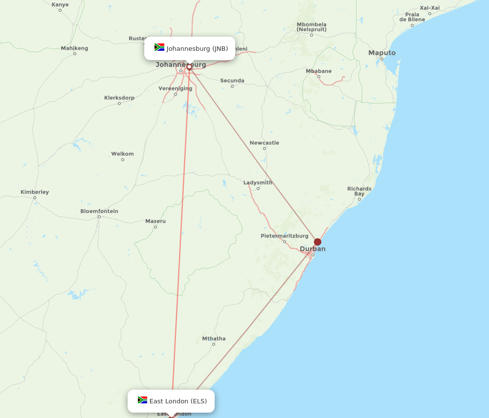ELS to JNB flights and routes map