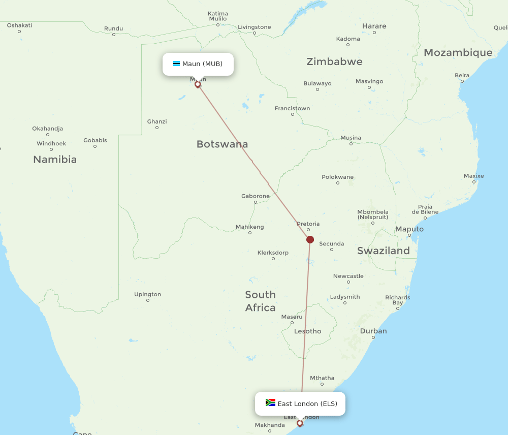 ELS-MUB flight routes
