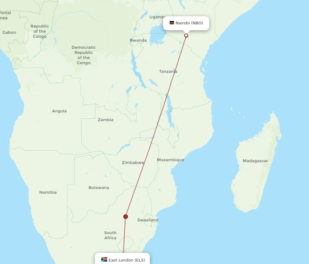 NBO to ELS flights and routes map