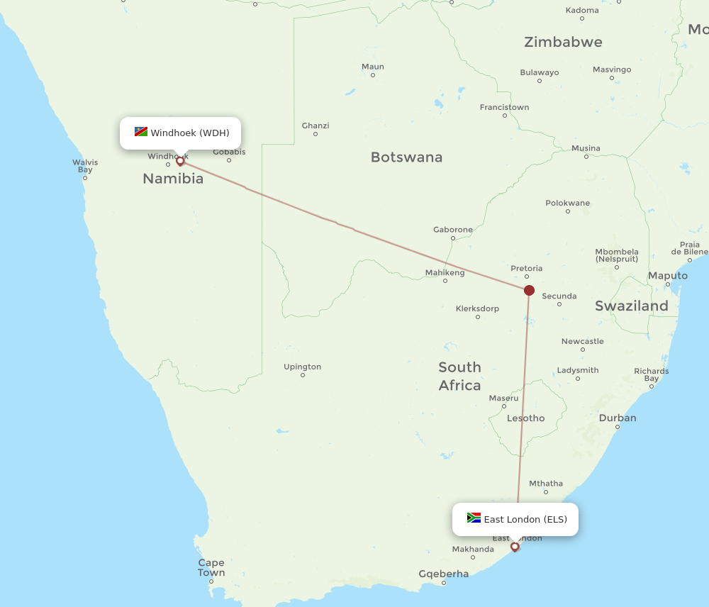 ELS-WDH flight routes