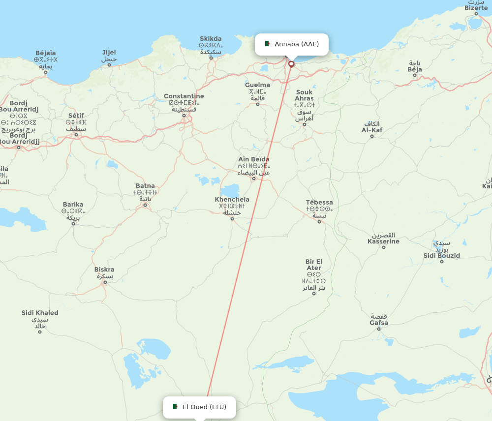El Oued - Annaba route map and flight paths