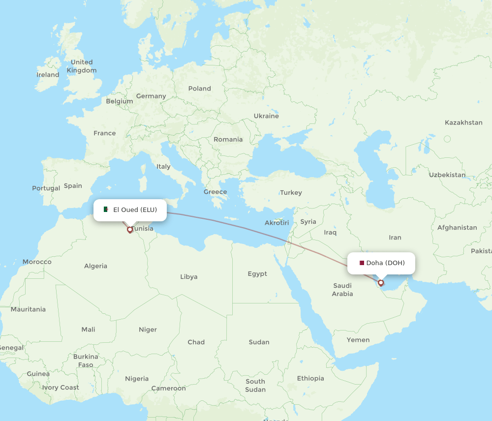 ELU to DOH flights and routes map