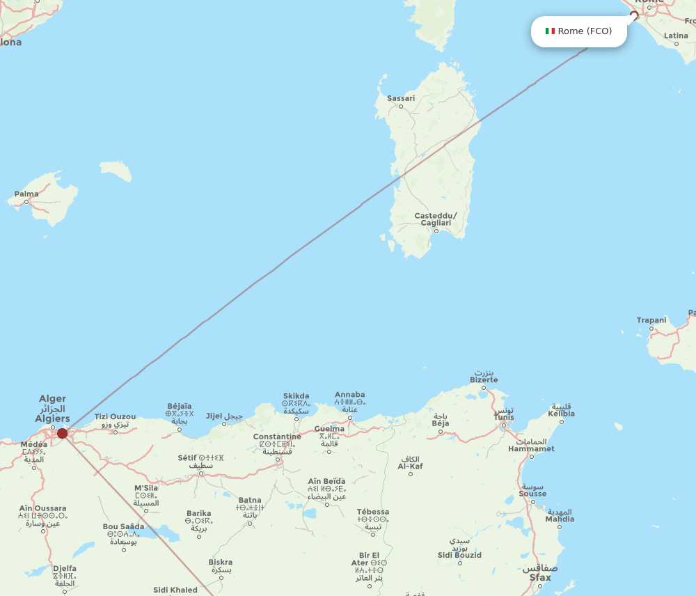 Rome - El Oued route map and flight paths